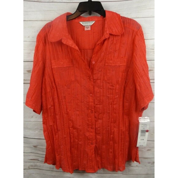 New Allison Daley Crinkle Burnout Shirt Top Size 22W Watermelon Short Sleeve - Picture 2 of 5